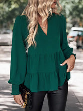 Perfee Notched Neck Lantern Sleeve Blouse Woman Blouses