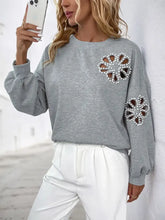 Perfee Cutout Pearl Round Neck Long Sleeve Sweatshirt Woman Sweatshirts