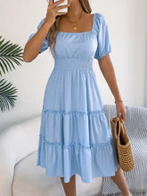 Square Neck Short Puff Sleeve Dress Casual Dresses