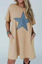 Mineral Wash Stud Beaded Star Pocketed T Shirt Dress Casual Dresses