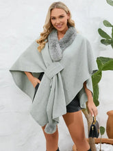 Fuzzy Trim Open Front Poncho Gray One Size Woman Outerwear