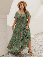 Plus Size Printed Short Sleeve Tiered Maxi Dress Maxi Dresses