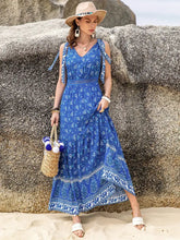 Printed V-Neck Tie Shoulder Dress Woman Maxi Dress