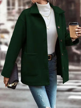 Pocketed Collared Neck Button Up Jacket Woman Outerwear