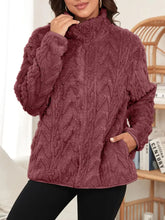 Fuzzy Zip Up Long Sleeve Jacket Burgundy Woman Outerwear