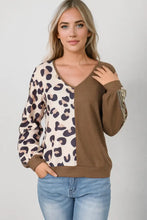 Leopard V-Neck Waffle-Knit Top Woman Blouses