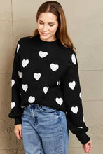 Woven Right Heart Pattern Lantern Sleeve Round Neck Tunic Sweater Sweater Pullovers
