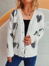 Heart Button Up Long Sleeve Cardigan White One Size Woman Outerwear