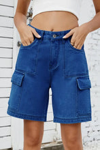 High Rise Denim Shorts with Cargo Pockets Dark Denim Shorts