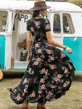 Split Printed V-Neck Short Sleeve Dress Woman Maxi Dress