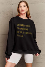Simply Love Full Size COUNTDOWNS CHAMPAGNE RESOLUTIONS & CHEER Round Neck Sweatshirt Black Woman Sweatshirts