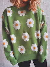 Flower Round Neck Long Sleeve Sweater Matcha Green Sweater Pullovers