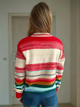 Striped Button Down V-Neck Long Sleeve Cardigan Woman Outerwear