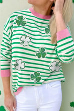 Striped Lucky Clover Long Sleeve Sweatshirt Gum Leaf Woman Sweatshirts