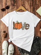 White short-sleeve Simply Love graphic T-shirt with pumpkin and leopard print