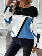 Contrast Round Neck Long Sleeve T-Shirt Woman T Shirts