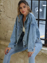 Button Down Drop Shoulder Denim Jacket Woman Outerwear