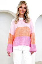 Ribbed Color Block Long Sleeve Sweater Pink Sweater Pullovers