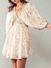 Floral V-Neck Balloon Sleeve Dress Woman Casual Dress