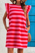 Contrast Striped Round Neck Cap Sleeve Mini Dress Woman Casual Dress