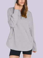 Quarter Zip Long Sleeve Hoodie Light Gray Woman Sweatshirts