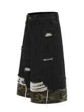 Men's Distressed Camo Trim Denim Bermuda Shorts Denim Shorts