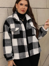 Plus Size Pocketed Plaid Collared Neck Jacket Woman Outerwear