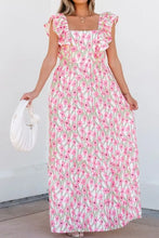 Floral Print Square Neck Ruffled Cap Sleeve Maxi Dress Maxi Dresses