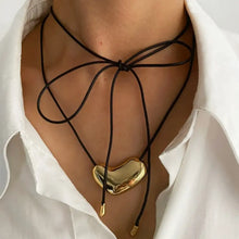 Heart Pendant Leather Rope Necklace Gold One Size Fashion Jewelry