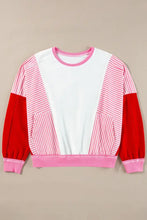 Striped Color Block Round Neck Long Sleeve Sweatshirt Woman Sweatshirts