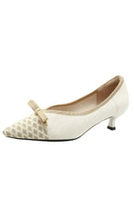 Point Toe Block Heels Slip-Ons Beige Woman Loafers