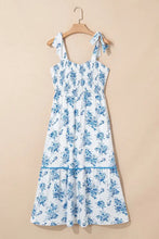 Printed Tie Shoulder Dress Light Blue Casual Dresses