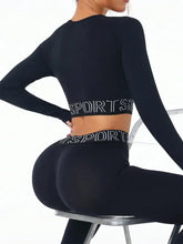 Letter Print Round Neck Long Sleeve Top and Leggings Active Set Woman Activewear