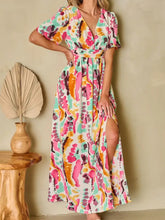 Slit Printed Surplice Short Sleeve Maxi Dress Multicolor Maxi Dresses