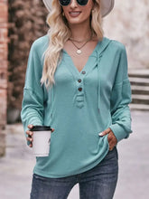 Mandy Drawstring Drop Shoulder Long Sleeve Hoodie Teal Woman Sweatshirts