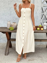 Smocked Button Front Tie Shoulder Dress Woman Maxi Dress