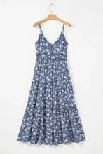 Floral Spaghetti Strap Frilled V Neck Tiered Midi Dress Woman Casual Dress