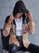 Ivy Lane Drawstring Leopard Zip Up Hooded Jacket Woman Outerwear