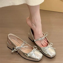 Square Toe Flats Slip-Ons Silver Woman Loafers