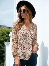 Printed V-Neck Balloon Sleeve Blouse Beige Woman Blouses