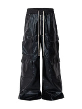 Men's Wide Leg Cargo Pants with Drawstring Waist Black Woman Sweatpants