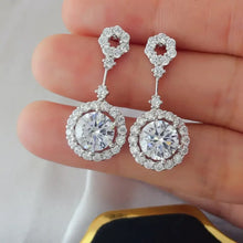 4 Carat Crystal Drop Dangle Earrings with Round Halo Design Earrings