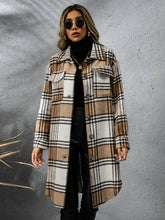 Plaid Collared Neck Long Sleeve Coat Woman Outerwear