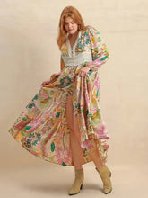 Plus Size Lace Detail Printed V-Neck Balloon Sleeve Dress Maxi Dresses