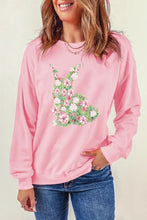 Floral Bunny Round Neck Long Sleeve Sweatshirt Woman Sweatshirts