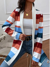 Shiny Color Block Open Front Cardigan Woman Outerwear