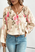 Floral V-Neck Balloon Sleeve Blouse Woman Blouses