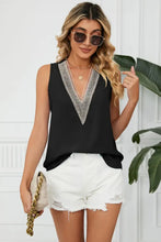 Contrast Trim Plunge Sleeveless Blouse Black Tanks & Camis