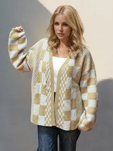 Double Take Checkered Open Front Dropped Shoulder Cardigan Woman Outerwear