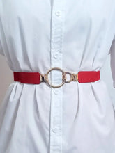 Double Ring Buckle Elastic PU Belt Red One Size Belts